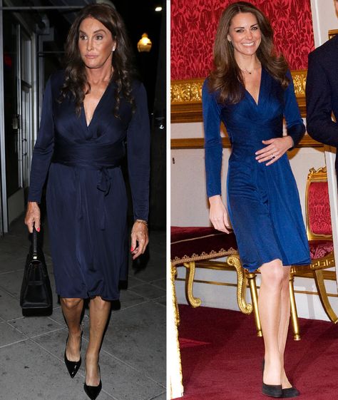 It's Cait vs. Kate in this edition of Dueling Dresses over Kate Middleton's iconic Issa London engagement dress.  | toofab.com London Engagement, Who Wore It Better, Blue Wrap Dress, Caitlyn Jenner, Engagement Dress, Engagement Dresses, A Princess, Kate Middleton, Wrap Dress