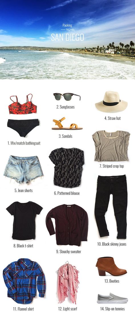 Packing list for a weekend trip in San Diego Weekend In San Diego, San Diego Vacation, Travel California, San Diego Travel, Travel Outfit Summer, Packing List For Travel, Weekend Trip, Striped Crop Top, California Travel