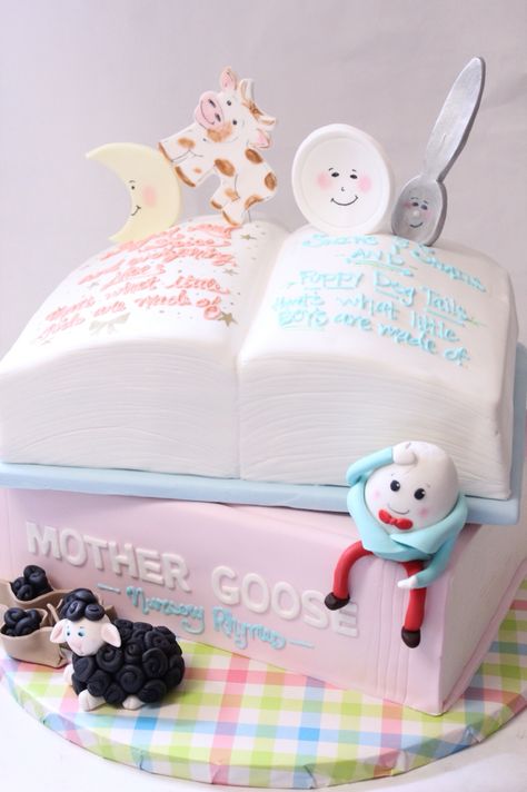 Nursery rhyme cake Baby Shower Ideas For Twins, Nursery Rhyme Baby Shower Game, Nursery Rhyme Party, Flowers Fondant, Twins Nursery, Nursery Rhyme Theme, Storybook Baby Shower, Twin Shower, Baby Twins