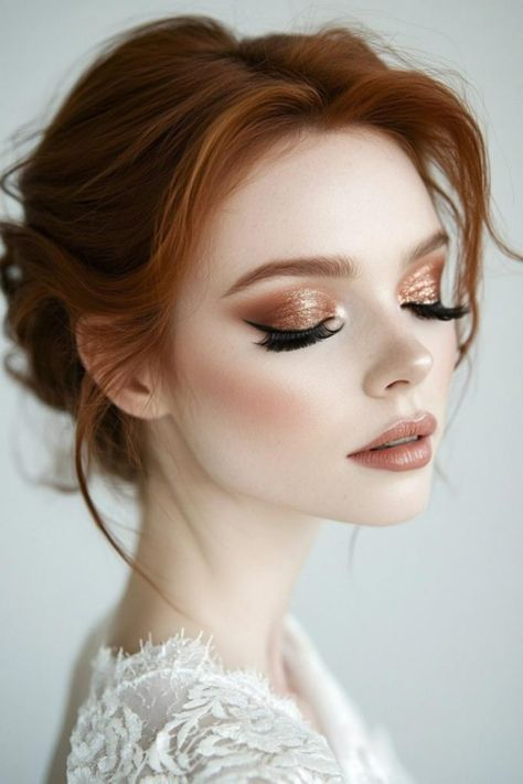 Add a metallic touch to your wedding day with metallic bronze eye makeup for weddings. This shimmering look is sure to dazzle all day long. Makeup For Weddings, Bronze Eye Makeup, Bronze Wedding, Wedding Eye Makeup, Best Wedding Makeup, Wedding Makeup Ideas, Wedding Makeup Looks, Eye Makeup Ideas, Eye Makeup Looks