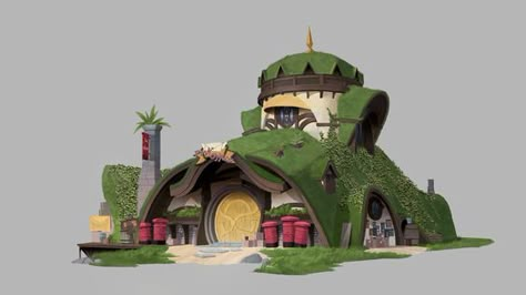 Hobbit Village Art, Forest House Concept Art, Hobbit House Concept Art, Fantasy Post Office, Hobbit Concept Art, Fantasy House Concept, Hobbit Village, House Concept Art, Hobbit Home