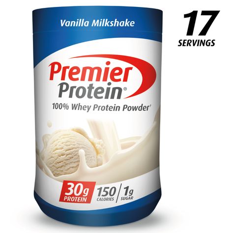 Premier Protein 100% Whey Protein Powder, Vanilla Milkshake, 30g Protein, 1.75lb, 28oz - Walmart.com Vanilla Packaging, Low Carb Sweet Snacks, Protein Powder Pancakes, Keto Protein Powder, Protein Powder Vanilla, Natural Protein Powder, 30g Protein, Best Protein Shakes, Food Prepping