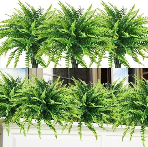 12pcs Artificial Flowers for Outdoor Fake Ferns Artificial Boston Fern Plant Artificial Ferns for Outdoor UV Resistant Plastic Plants (Green) Fake Ferns, Artificial Hanging Plants, Boston Fern, Jungle Leaves, Plants Green, Fern Plant, Patio Makeover, Wedding Bridal Bouquets, Fake Plants