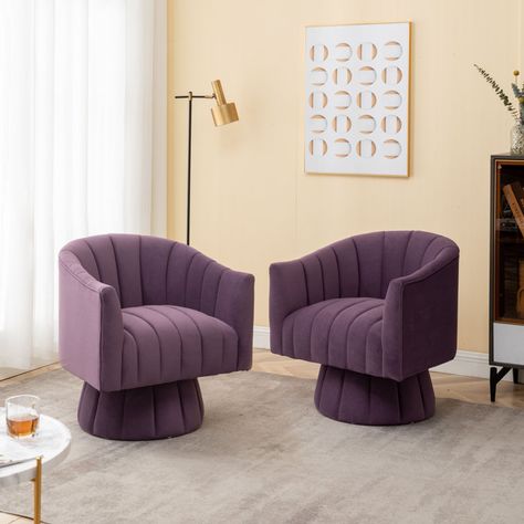 Murrow Velvet Swivel Barrel Chair Medieval Modern, Velvet Barrel Chair, Velvet Chaise Lounge, Purple Chair, Porch Chairs, Purple Bedrooms, Fireside Chairs, Upholstered Swivel Chairs, Swivel Barrel Chair