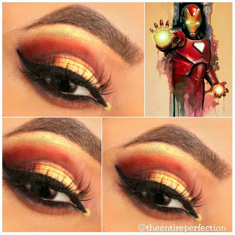 Iron Man Inspired Makeup .. Superhero Inspired Makeup, Iron Man Makeup Women, Iron Man Makeup, Marvel Makeup Looks, Marvel Makeup Ideas, Superhero Makeup, Disney Eye Makeup, Disney Eyes, Movie Makeup