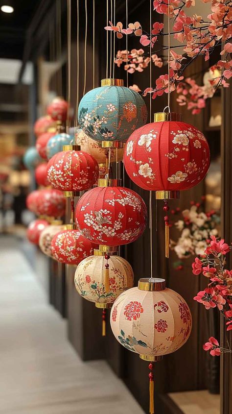 Red Lantern Wedding Decor, Japanese Lantern Decor, Lunar New Year Wallpaper 2025, Chinese New Year 2025 Wallpaper, Chinese New Year Wallpaper 2025, Chinese Lanterns Aesthetic, Asian Culture Aesthetic, Chinese New Year Decorations Home, Chinese Party Ideas