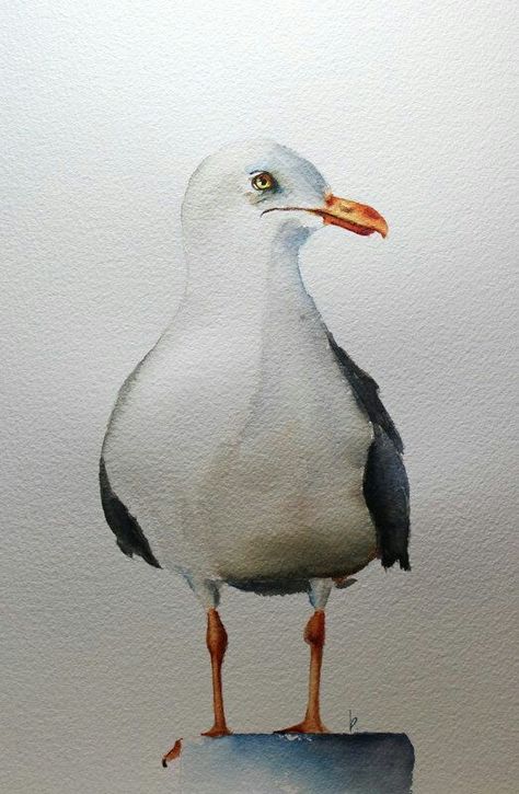 Seagull Art Painting, Paintings Of Seagulls, Seagull Watercolor Painting, Seabirds Painting, How To Paint A Seagull, Watercolour Seagull, Birds Watercolor Paintings, Watercolor Seagull, Seagull Drawing