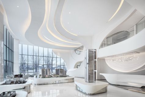 Yongjia Sales Center by PAL Design Group, Wenzhou – China » Retail Design Blog Futuristic Reception Area, Futuristic Kitchen Design, Futuristic Bedroom, Futuristic Interior Design, Laoag, Hotel Lobby Design, Lobby Interior Design, Interior Design Images, Sales Center