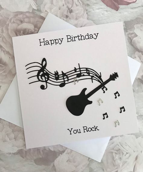 Music Card, Birthday Card Ideas For Men, Birthday Card Ideas Music, Music Cards Ideas, Guitar Birthday Card, Birthday Card For Music Lover, Birthday Card For Musician, Birthday Cards For Musicians, Music Birthday Cards For Men