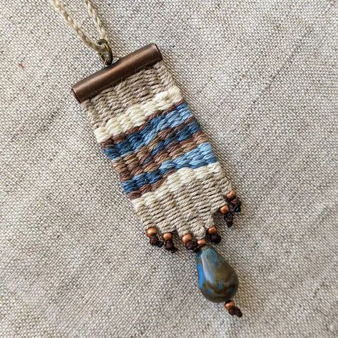 Handwoven Linen and Cotton Tassel Necklace, Loom Woven Tapestry, Mini Weaving, Textile Jewelry, Fiber Art, Gift for Woman, Gifts for Her - Etsy Mini Weaving, Knots Jewelry, Weaving Loom Diy, Inkle Weaving, Fiber Art Jewelry, Weaving Loom Projects, Textile Necklace, Woven Necklace, Handwoven Scarf