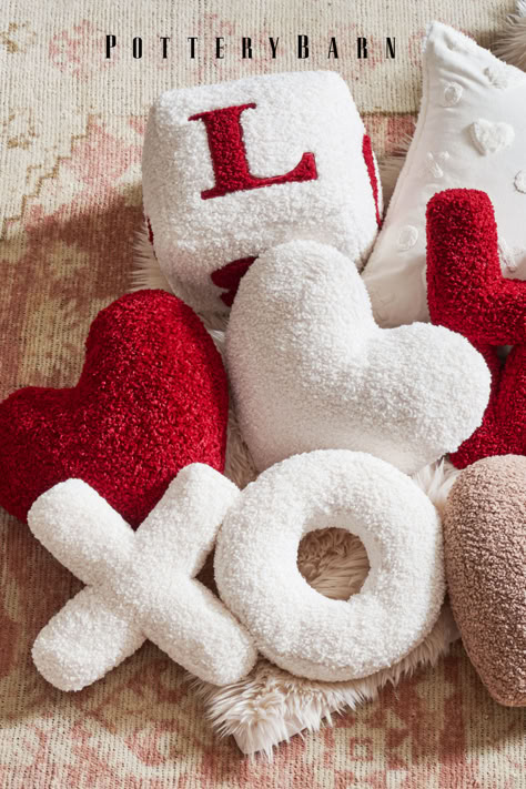 Add this two-letter love note to your settee or sofa for a sentiment that doesn’t have a season. This ivory, shearling-soft faux fur pair is just what cupid ordered (and just what we want to see beyond Valentine’s Day). Diy Valentine's Day Decorations, Valentines Pillows, Valentine's Day Decorations, Valentines Decor, Shaped Pillow, Pola Sulam, Valentine Day Wreaths, Heart Pillow, Valentine's Day Diy