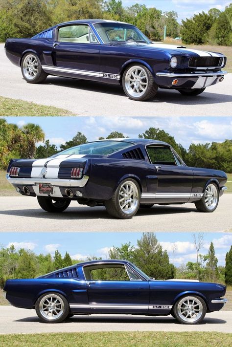 With a built 289ci engine mated to a TREMEC TKA 5-speed transmission, this 1965 Mustang Fastback drives just as nicely as it looks — and with only test miles on it, the next owner will get to enjoy nearly every mile this Resto-Mod has to offer. The Kona Blue with white stripes span across the Shelby hood for a custom '65 Shelby feel, and paired with 18-inch Rocket Racing Attack wheels this muscle car is guaranteed to turn some heads. 65 Mustang Fastback, Biplane Model, Mustang Custom, Blue Mustang, Ford Mustang Shelby Cobra, Shelby Car, 65 Mustang, Vintage Mustang, 1965 Ford Mustang