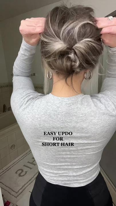 Easy Updo For Short Hair, Easy Updo Hair, Short Hair Updo Easy, Updo For Short Hair, Tied Up Hairstyles, Hairstyles Tiktok, Casual Updo, Short Hair Up, Easy Updo