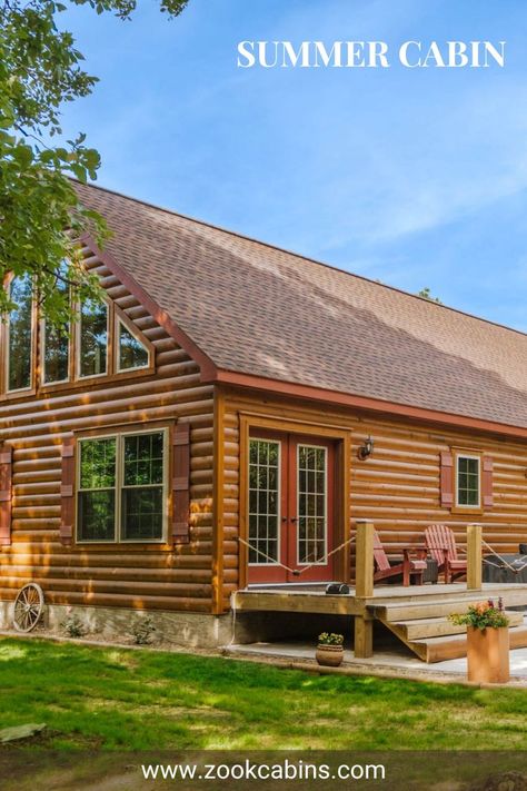 a log glacier cabin built by zook cabins Prefab Cabin Kits, Prefab Log Cabins, Log Cabin Flooring, Porch And Patio, Log Cabin Floor Plans, House Plan With Loft, Log Cabin Designs, Prefab Cabins, Cabin Floor