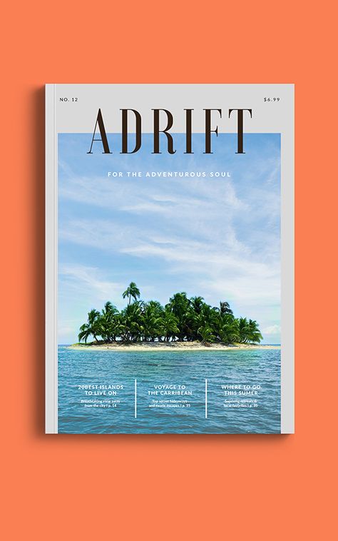 ADRIFT MAGAZINE COVER DESIGN ( correct fonts ) Classic Magazine Design, Magazine Book Cover Design, Magazine Header Design, Outdoor Magazine Cover, Publication Design Cover, Cover Magazine Design Inspiration, Beach Magazine Cover, Magazine Cover Ideas Design, Designer Magazine Cover