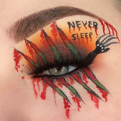 Freddy Krueger Eyeshadow, Freddy Krueger Eye Makeup, Fred Kruger, Halloween Eye Makeup Looks, Freddy Krueger Makeup, Eyeliner Wing, Halloween Eyeshadow, Creative Halloween Makeup, Painting Makeup