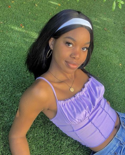 pc: @oluchiamara - a purple shirred top paired with jeans and a white headband Purple Headband Outfit, Purple Headband, Purple Headbands, Shirred Top, Headband Outfit, White Headband, Taylor Swift Concert, Concert Outfits, Streetstyle Fashion