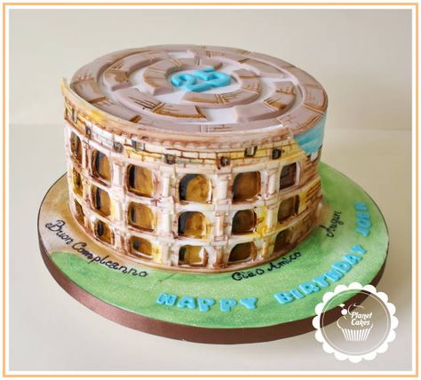 Italy Birthday, Italian Themed Parties, Planet Cake, Rome Colosseum, Italian Party, Italian Theme, Party Food Themes, Caramel Buttercream, Italian Cake