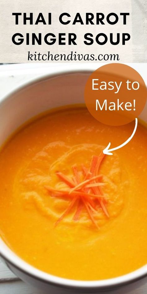 Homemade Carrot Soup, Carrot Bisque Soup, Carrot And Ginger Soup, Thai Carrot Ginger Soup, Carrot Ginger Bisque Soup, Roasted Carrot Ginger Soup Recipe, Creamy Carrot Ginger Soup, Carrot Ginger Coconut Milk Soup, Thai Carrot Soup