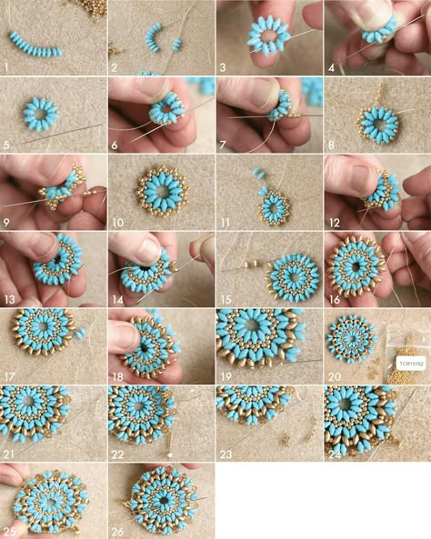 Seed Bead Tutorials, Diy Mandala, Anting Manik, Hantverk Diy, Super Duo Beads, Twin Beads, Mandala Necklace, Pendant Tutorial, Seed Bead Tutorial