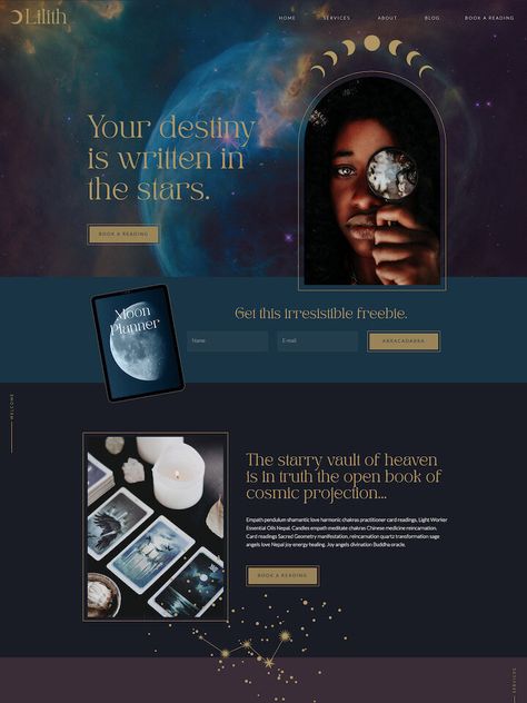 Lilith ✴ Showit website template Tarot Website, Spiritual Website, Showit Website Template, Spiritual Entrepreneur, Seo Guide, Work Project, Geometric Poster, Showit Website, Web Inspiration