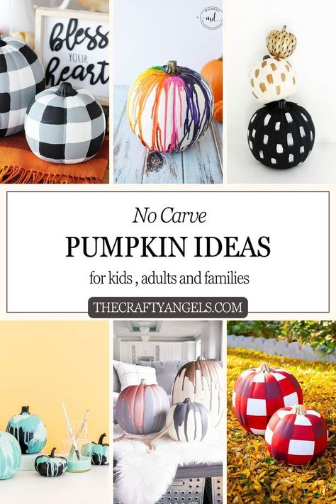 pumpkin ideas, halloween decor Quick And Easy Pumpkin Decorating Ideas, No Mess Pumpkin Decorating For Kids, Creative Pumpkin Decorating No Carve, Easy No Carve Pumpkin Ideas, Kid Friendly Pumpkin Decorating, Vintage Pyrex Patterns, Unicorn Pumpkin, Diy Calligraphy, Creative Pumpkin Decorating