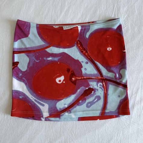 La Perla Women's Skirt | Depop Clothing Mood Boards, Depop Aesthetic, Cherry Skirt, Depop Clothes, Mini Skirt Fits, Vintage Cherry, Red Mini Skirt, Print Mini Skirt, Cherry Print