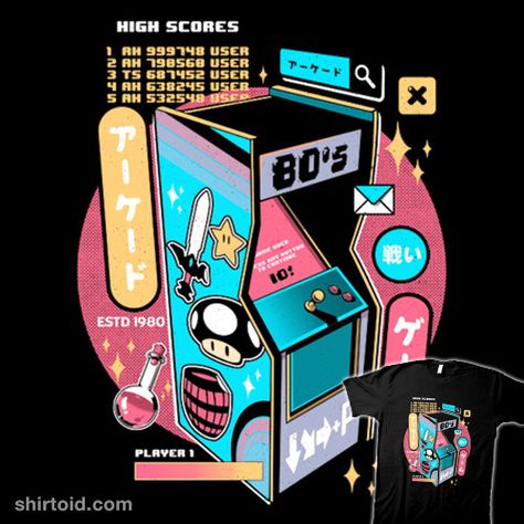 Nostalgic | Shirtoid #arcade #arcadegame #donkeykong #gaming #ilustrata #supermariobros #thelegendofzelda #videogame Tshirt Design Inspiration, Retro Arcade, Arcade Machine, Shirt Design Inspiration, Graphic Tshirt Design, Graphic Design Posters, Retro Gaming, Metal Poster Displate, Cartoon Art