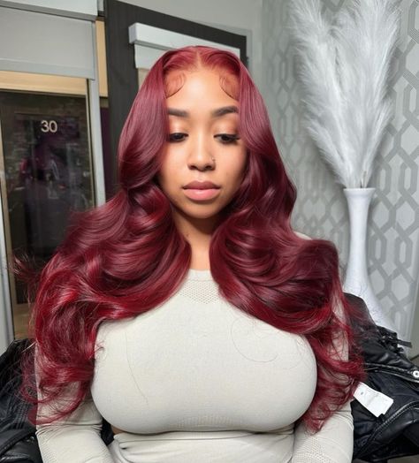 prettywithpatrice Red Weave Hairstyles, Frontal Wig Hairstyles, Red Hair Inspo, Quick Weave Hairstyles, Quick Braided Hairstyles, Protective Hairstyles Braids, Cool Braid Hairstyles, Burgundy Hair, Colored Wigs