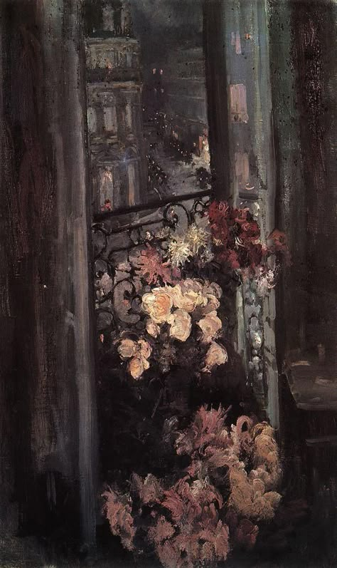 Konstantin Korovin - 1908 A Paris Balcony Parisian Balcony, Balcony, Vase, Flowers