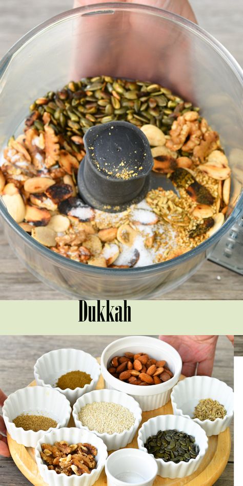 Duqqa Recipe, Dukkah Spice Recipe, Nuts And Seeds Recipes, Dukkah Recipe, Lebanese Cuisine, Spice Mix Recipes, Egyptian Food, Lebanese Recipes, Moroccan Food