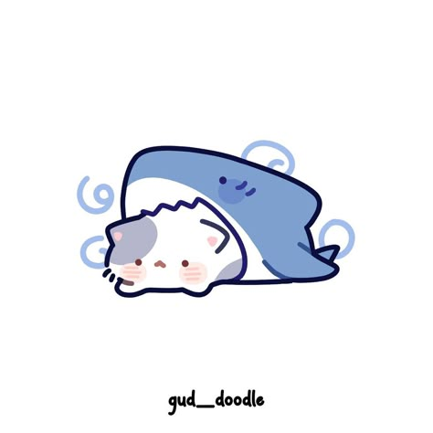 gud_doodle ✿ Lily ✿ on Instagram: “It's okay. It's cozy in here. . . . . . . Tags: #cat #shark #cuteshark #kawaiishark #sharkart #sharkdrawing #catart #catartist…” Cat Shark, Shark Drawing, Chat Kawaii, Cute Easy Doodles, Goofy Drawing, Cat Doodle, Cute Shark, 카드 디자인, Cute Doodles Drawings