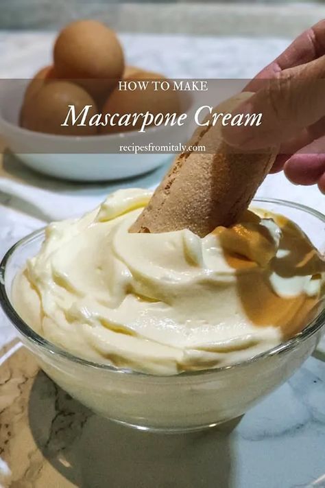 Authentic Italian Mascarpone Cream Recipe - Recipes from Italy Pastry Cream Filling Recipe, Mascarpone Cream Recipe, Tiramisu Cream, Authentic Italian Desserts, Recipes From Italy, Cream Filling Recipe, Cheese Recipes Homemade, Mascarpone Recipes, Pastry Cream Recipe