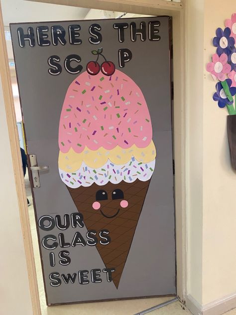 Ice Cream Cone Classroom Door Decoration, Sweet Treat Classroom Theme, Learning Is Sweet Classroom Theme, Sweet Shop Classroom Theme, Candy Classroom Door Ideas, Candy Theme Bulletin Board Ideas, Candy Themed Classroom Ideas, Candy Land Classroom Theme, Sweet Classroom Theme