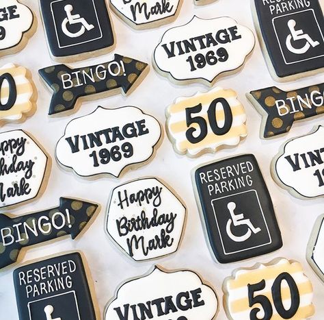 Vintage 50th Birthday Party For Women, Cookies For 50th Birthday Party, 50th Bday Cookies For Men, 50th Birthday Cookies For Men Funny, 50th Birthday Party Cookies, 70 Birthday Cookies For Men, 70th Birthday Cookies Decorated Men, Over The Hill Cookies Decorated, 50th Cookies Birthday Men