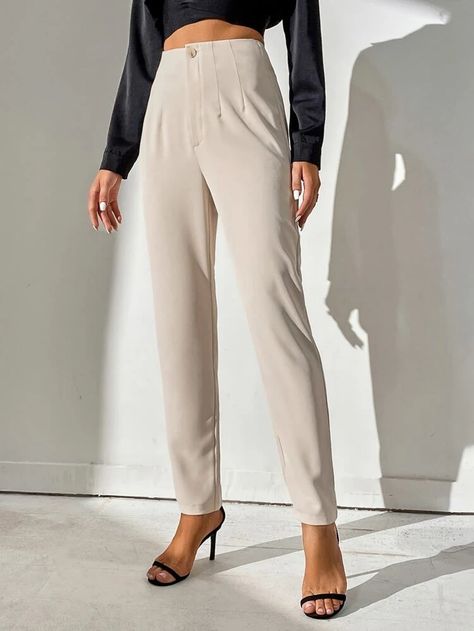 SHEIN Tall High Waist Plicated Detail Pants | SHEIN USA Beige Pants, Clean Body, Women Pants, Waist Length, Pocket Detail, The Office, Perfect Pair, Khaki Pants, Everyday Wear