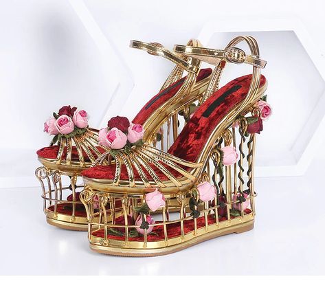 Phoentin Gold Flower Sandals Women Super High Heel 16cm Platform Wedding Shoes Ankle Strap Buckle Luxury Party Shoes Woman FT337|flower sandals|sandals womencage heels - AliExpress Platform Wedding Shoes, Wedding Shoes Platform, Lizzie Hearts, Flower Heels, Luxury Party, Flower Sandals, Elegant Sandals, Floral Sandals, Caged Heels