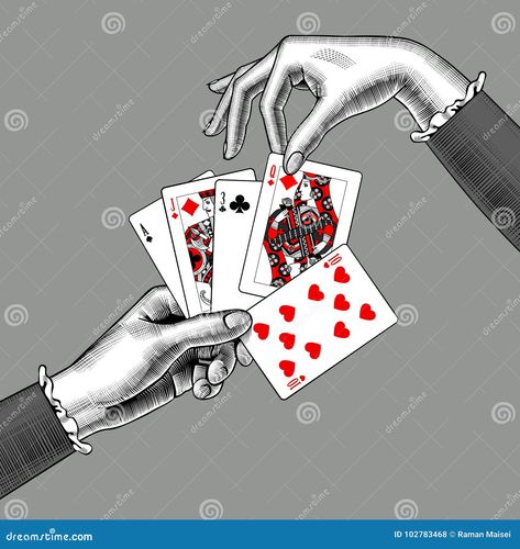 Illustration about Woman`s hands with playing cards fan. Vintage engraving stylized drawing. There is in addition a vector format EPS 8. Illustration of isolated, luck, game - 102783468 Hand Holding Paper, Stylized Drawing, Gambling Machines, Gambling Cake, Life Lyrics, Gambling Tattoo, Gambling Quotes, Drawing Vector, Gambling Humor