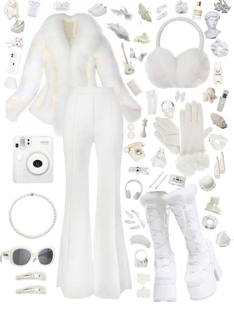 Cute White Winter Outfits, Winter Rh Outfits, Rich Winter Outfits, Winter Wonderland Outfit Ideas, Winter Princess Outfit, White Winter Outfits, White Outfit Aesthetic, Winter Wonderland Outfit, Winter White Outfit