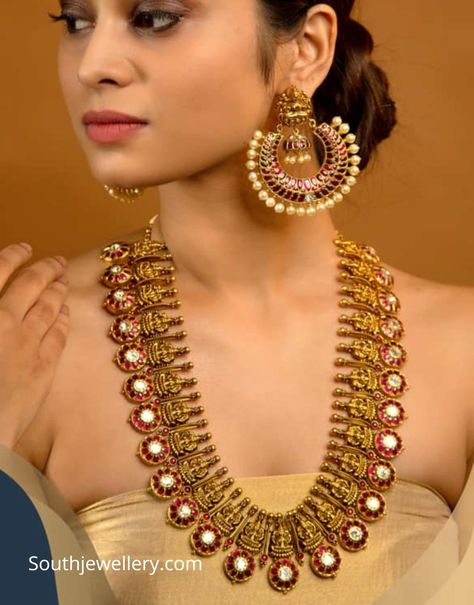 Kundan Bottu Mala, Gold Wedding Jewelry Necklace, Bottu Mala, Gold Jewelry Prom, Wedding Jewelry Sets Bridal Jewellery, Bridal Jewellery Inspiration, Indian Wedding Jewelry Sets, Gold Temple Jewellery, Antique Gold Jewelry Indian