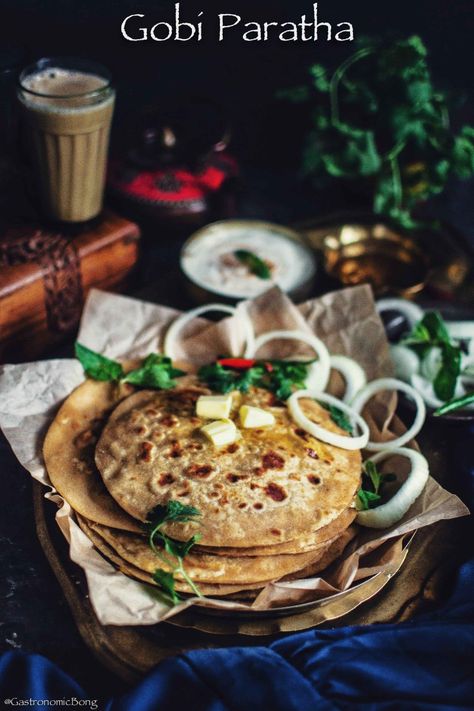 Gobi Paratha (Indian Flatbread stuffed with Spicy Cauliflower) Gobi Paratha Recipes, Gobi Paratha, Indian Food Photography, Indian Flatbread, Spicy Cauliflower, Paratha Recipes, Food Photography Tips, Beef Recipes Easy, Vegetable Seasoning