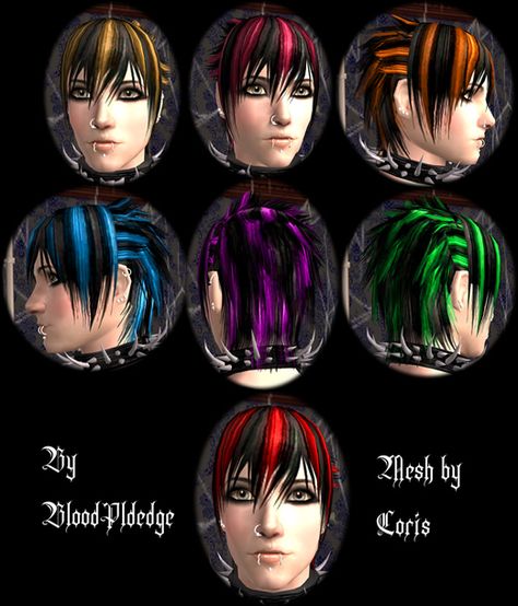 Mod The Sims - Streakes recolors of Coris's mesh Black And Red Hair, Sims 2 Hair, Ts2 Cc, Emo Hair, Punk Emo, Scene Hair, The Sims 2, Electronic Art, Goth Punk