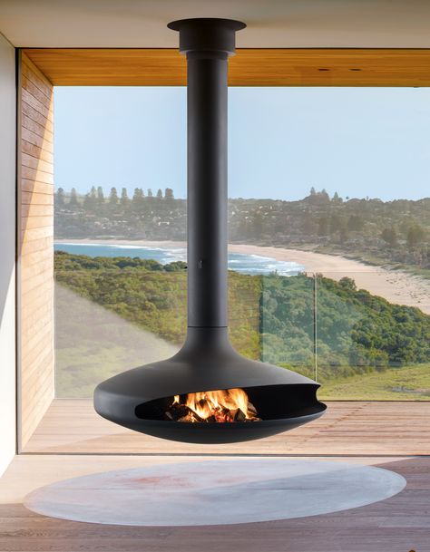 GYROFOCUS Focus Fireplaces, Design Camino, Suspended Fireplace, Hanging Fireplace, Floating Fireplace, Fire Places, European House, Guggenheim Museum, Wood Fireplace