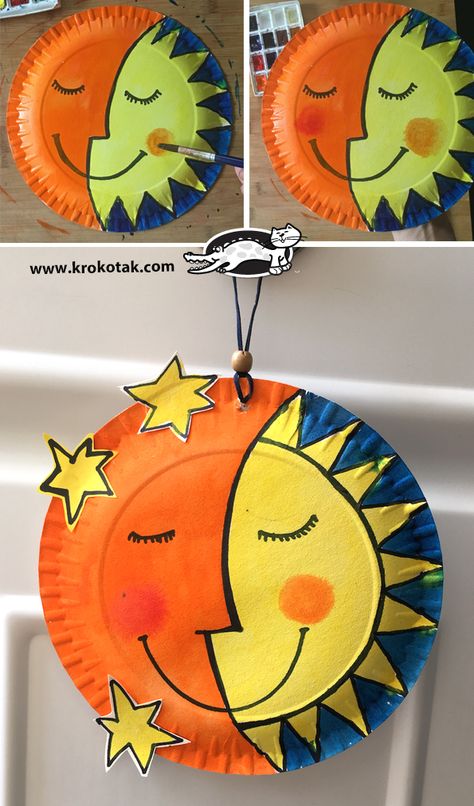 krokotak | Sun and Moon Sun And Moon Craft, Craft Ladybug, Craft Penguin, Craft Elephant, Plate Crafts For Kids, Moon Craft, Easter Art Project, Sun Crafts, Paper Plate Crafts For Kids