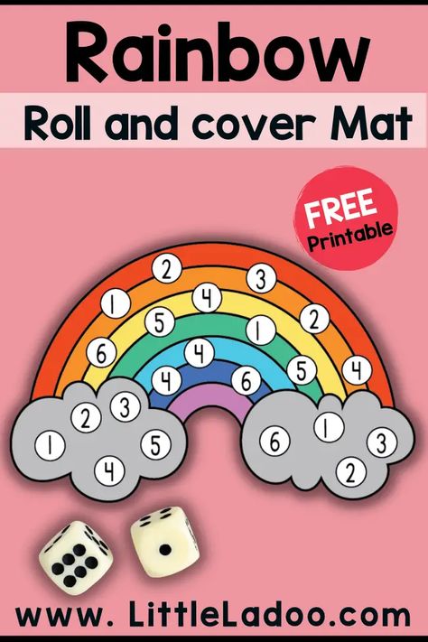 Rainbow Roll and Cover Math Game {Free Printable} Roll It Count It Write It Free, Roll And Cover Kindergarten Free, Roll And Cover Preschool Free Printable, Number Activities Preschool, Roll And Cover, Rainbow Ideas, Rainbow Roll, Summer Fun For Kids, Center Activities