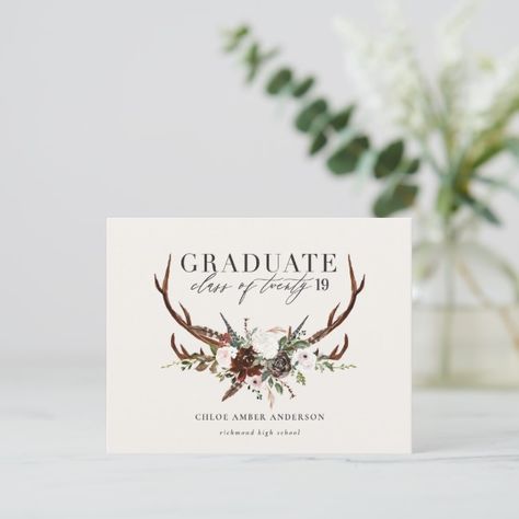 Rustic stag and floral graduate party invitation #Ad , #Affiliate, #graduate#party#invitation#floral Graduate Party, Rustic Wedding Save The Dates, Deer Wedding, Antler Wedding, Wedding Aesthetics, Rustic Elegant Wedding, Rustic Save The Dates, Modern Bridal Shower, Wedding Enclosure Cards