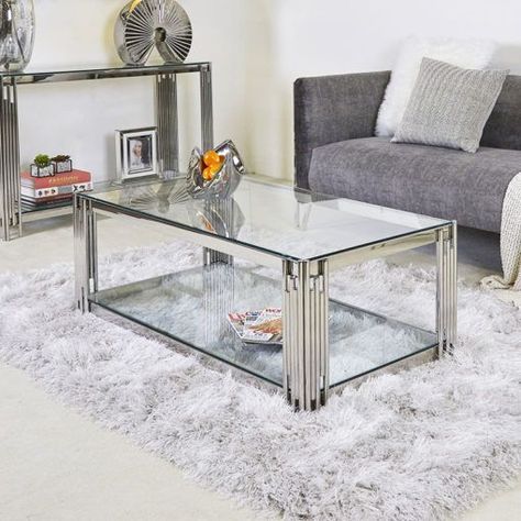 Glass Coffee Table Decor, Modern Glass Coffee Table, Coffee Table Pictures, Glass Coffee Tables, Stainless Steel Coffee Table, Furniture Acrylic, Steel Furniture Design, Welded Furniture, Mirrored Coffee Tables