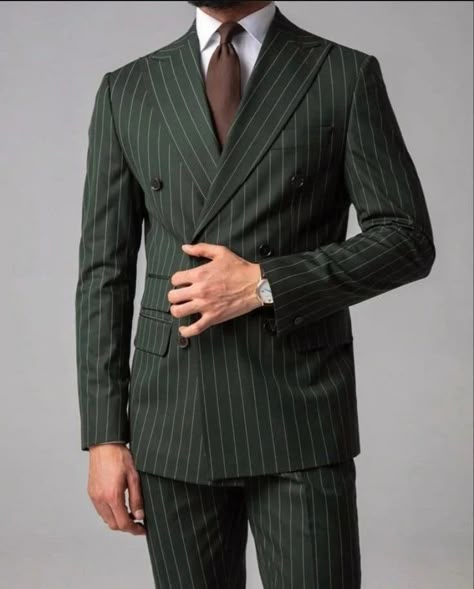 Double Breasted Pinstripe Suit, Green Suit Men, Double Breasted Suit Men, Stylish Mens Suits, Classy Suits, Dress Suits For Men, Designer Suits For Men, Green Suit, Mens Outfit Inspiration