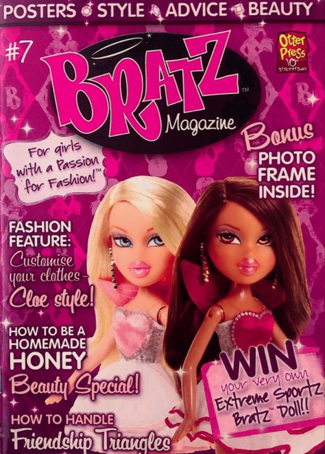 Magazine Cover 2000s, Hot Pink Moodboard, Bratz Poster, Bratz Magazine, 2000s Posters, Y2k Magazine, 2000s Magazines, 2000 Aesthetic, Magazine Layout Inspiration