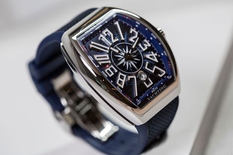 Editor's note:  Add a splash of maritime to the wrist with fine naval details dispersed from its bow to its stern. Recently we covered the latest super-yacht-friendly release from the master of complications, the Franck Muller Vanguard S6 Yachting.  So what better time to revisit the seagoing ori... Frank Muller Watches, Frank Muller, Franck Muller Watches, Franck Muller, Heart Rate Monitor Watch, Swiss Army Watches, Luxury Watch Brands, Old Watches, Modern Watches